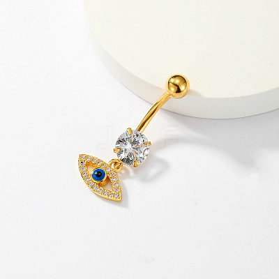Eye-shaped 201 Stainless Steel Clear Cubic Zirconia Navel Rings for Women's Party Wear XS3043-1