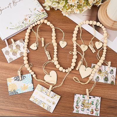 Wall Hanging Photo Display with Wooden Beads Garland AJEW-WH20011-54E-1