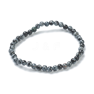 Natural Snowflake Obsidian Beaded Stretch Bracelets BJEW-D446-A-45-1