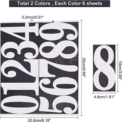 12 Sheets 2 Colors Number 0~9 PVC Waterproof Self-Adhesive Sticker DIY-NB0007-28-1