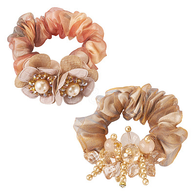 2Pcs 2 Colors Chic Solid Color French Satin Pigtail Hair Tie for Elegant Hairstyles OHAR-TA0001-10C-1