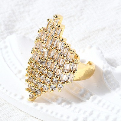 Brass Micro Pave Cubic Zirconia Adjustable Cuff Open Rings RJEW-D313-10G-1