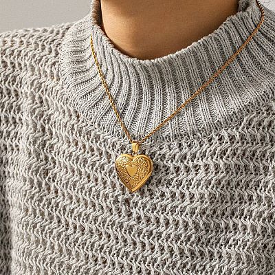 304 Stainless Steel Openable Photo Locket Pendant Necklaces for Women WG5489D-03-1