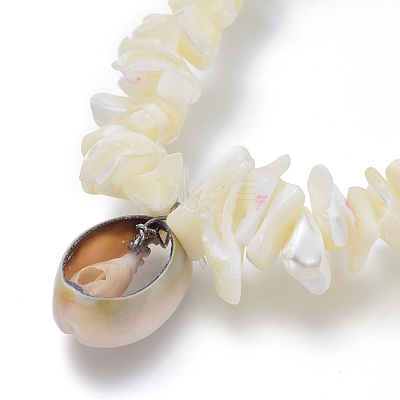 White Shell Chip Beads Charm Stretch Bracelets BJEW-JB03979-1