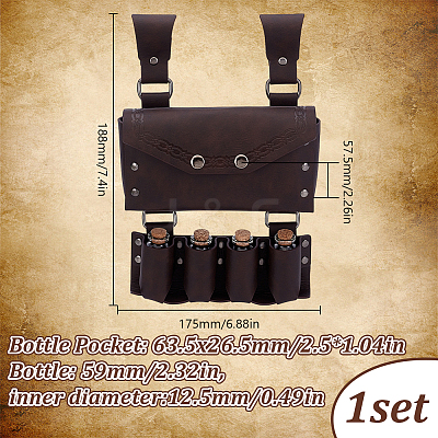 Rectangle Retro PU Leather Magic Potions Belt Pouch Waist Bags AJEW-WH0816-405-1