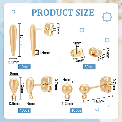 30Pcs 3 Style Ball & Teardrop Brass Stud Earring Findings KK-BC0012-24-1
