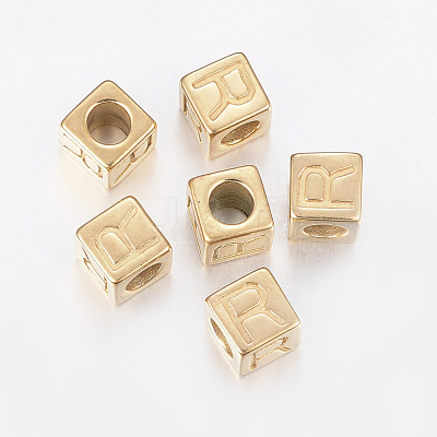 304 Stainless Steel Large Hole Letter European Beads X-STAS-H428-01G-R-1