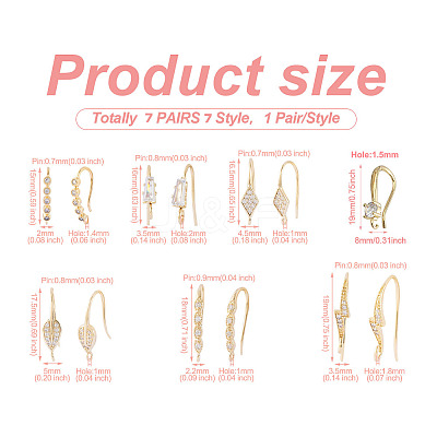 7 Pairs 7 Style Brass Micro Pave Cubic Zirconia Earring Hooks KK-TA0001-20-1