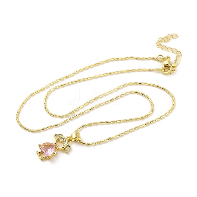 Brass Pave Cubic Zirconia Girl Love Pendant Necklaces for Women LS-NJEW-S430-01G-02-1