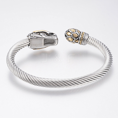 304 Stainless Steel Cuff Bangles Torque Bangles BJEW-H570-09-1