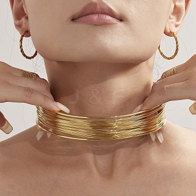30MM 304 Stainless Steel Open Multi-Strand Choker Necklaces for Women NJEW-K297-02G-1