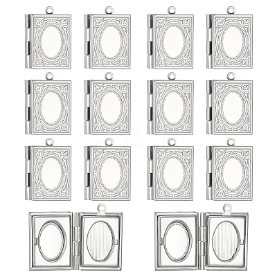 16Pcs 316 Stainless Steel Locket Pendants STAS-ME0003-42-1