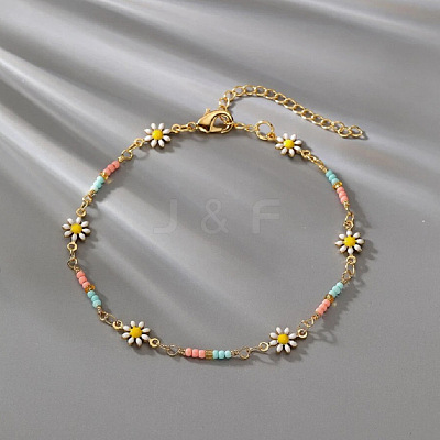 Flower Brass Enamel Link Anklets WG09DCF-02-1