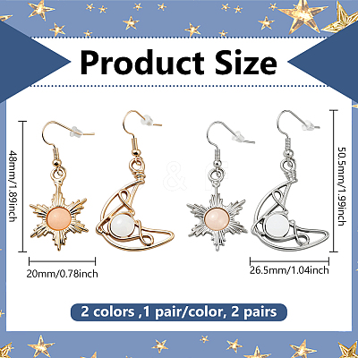2 Pairs 2 Colors Moon & Sun Alloy Dangle Earrings EJEW-GO0002-21-1
