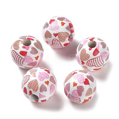 Valentine's Day Theme Printed Wood Beads X-WOOD-G017-02B-1