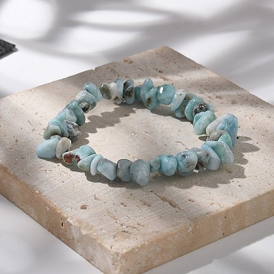 Natural Larimar Beaded Stretch Bracelets BJEW-JB02680-01-1