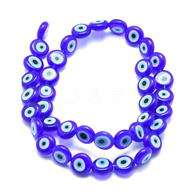 Handmade Evil Eye Lampwork Flat Round Bead Strands LAMP-L058-8mm-12-1