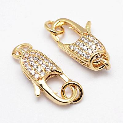 Brass Micro Pave Grade AAA Cubic Zirconia Lobster Claw Clasps ZIRC-P029-08G-NR-1
