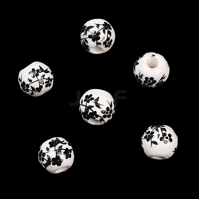Floral Printed Porcelain Beads PORC-Q201-6mm-5-1