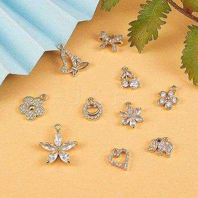 10Pcs 10 Style Rack Plating Brass Cubic Zirconia Charms ZIRC-SZ0002-25-1