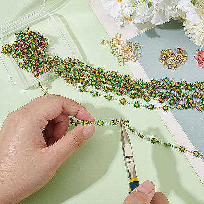 DIY Flower Brass Enamel Link Chains Bracelets/Necklaces Making Finding Kits DIY-AR0004-11-1