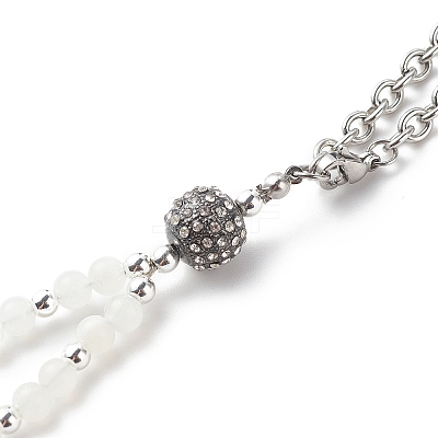 Natural White Moonstone & Alloy Rhinestone Round Beaded Pendant Decorations HJEW-JM00806-1