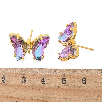 Brass Glass Stud Earring Findings KK-D291-13G-1