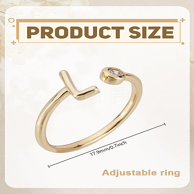 1Pc Brass Micro Pave Clear Cubic Zirconia Open Cuff Rings for Women RJEW-LP0002-37L-1