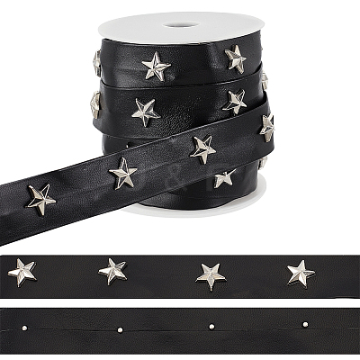 9 Yards Brass Star Stud Black PU Leather Trimmings FIND-AR0004-71-1
