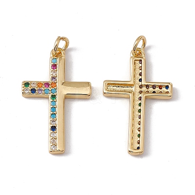 Brass Micro Pave Colorful Cubic Zirconia Pendants KK-G439-37G-1