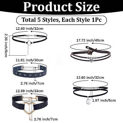 5Pcs 5 Styles Alloy Pendant Imitation Leather Cord Layer Necklaces NJEW-CL0005-15-1