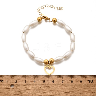 304 Stainless Steel Heart Charm Bracelets for Women BJEW-C098-09G-1
