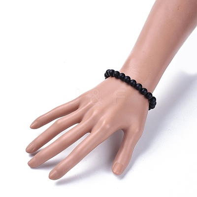 Natural Black Stone Round Beads Stretch Bracelets BJEW-JB04174-05-1