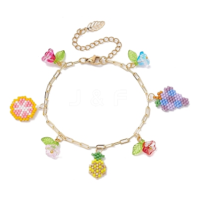 Fruit & Flower Glass Seeds Charm Bracelets BJEW-MZ00051-1
