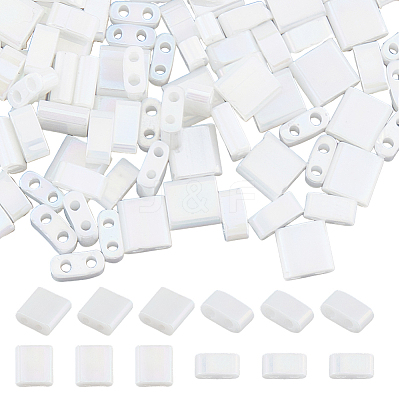 300Pcs 2 Styles 2-Hole Opaque Colours Glass Seed Beads SEED-HS0001-06B-1
