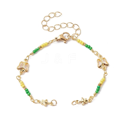 Brass Star & Butterfly Link Chain Bracelet Making AJEW-JB01150-43-1