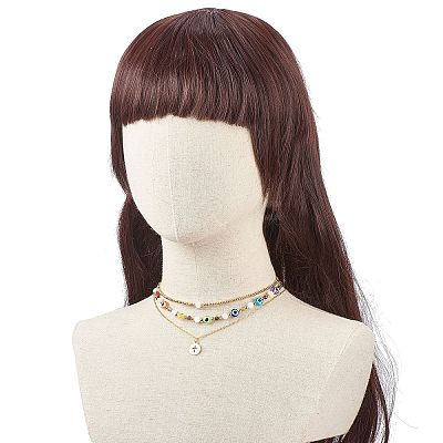3Pcs 3 Style Natural White Moonstone & Resin Evil Eye Beaded Necklaces Set NJEW-JN04026-1