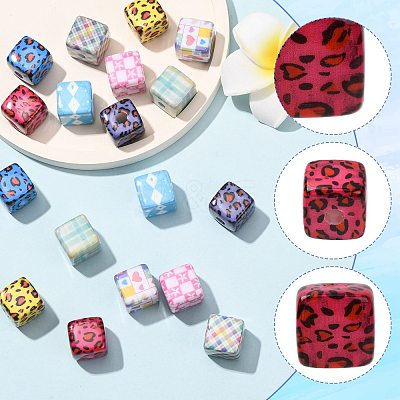 18Pcs 9 Styles Laser & Printed Opaque Acrylic Beads OACR-FS0002-81-1