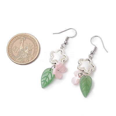 Flower 304 Stainless Steel Handmade Lampwork Dangle Earrings EJEW-JE06430-02-1