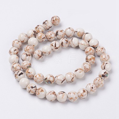 Sea Shell and Synthetic Turquoise Assembled Beads Strands G-G758-08-8mm-1