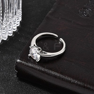 Brass Micro Pave Cubic Zirconia Cuff Open Rings for Women RJEW-B160-04P-1