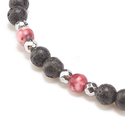 Natural & Synthetic Mixed Gemstone Beaded Stretch Bracelet with Clear Cubic Zirconia Cross for Women BJEW-JB08247-1