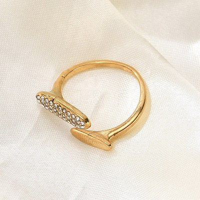 Oval 304 Stainless Steel Rhinestone Open Cuff Ring for Women RJEW-Z076-01G-1