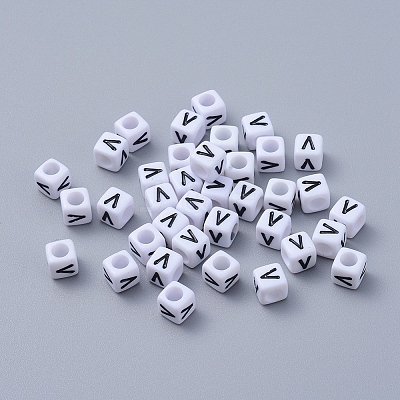 Letter V Cube Acrylic Beads X-PL37C9308-V-1