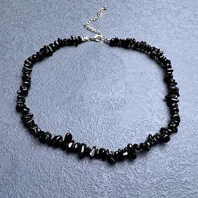 Natural Obsidian Chip Beaded Necklaces for Women IW6789-35-1