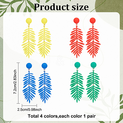4 Pairs 4 Colors Alloy Leaf Dangle Stud Earrings with 925 Sterling Silver Pins EJEW-AN0002-61-1