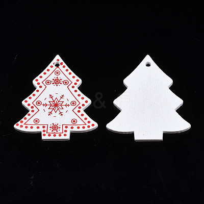 Christmas Theme Spray Painted Wood Pendants WOOD-N005-52A-1