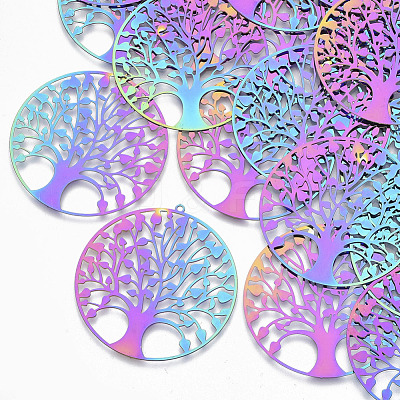 Ion Plating(IP) 201 Stainless Steel Filigree Pendants STAS-R102-37-1