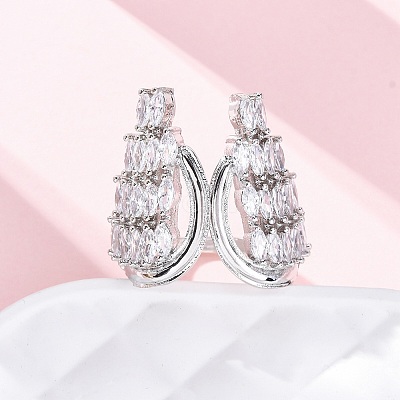 Brass Micro Pave Clear Cubic Zirconia Cuff Rings for Women RJEW-A062-02P-1