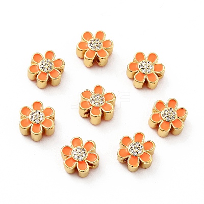 Flower Brass Micro Pave Clear Cubic Zirconia Beads KK-G419-06G-01-1